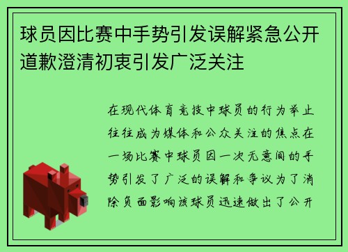 球员因比赛中手势引发误解紧急公开道歉澄清初衷引发广泛关注 球员因比赛中手势引发误解紧急公开道歉澄清初衷引发广泛关注